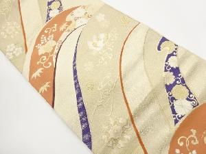 リサイクル　鴛鴦に華文・花々模様織出し袋帯